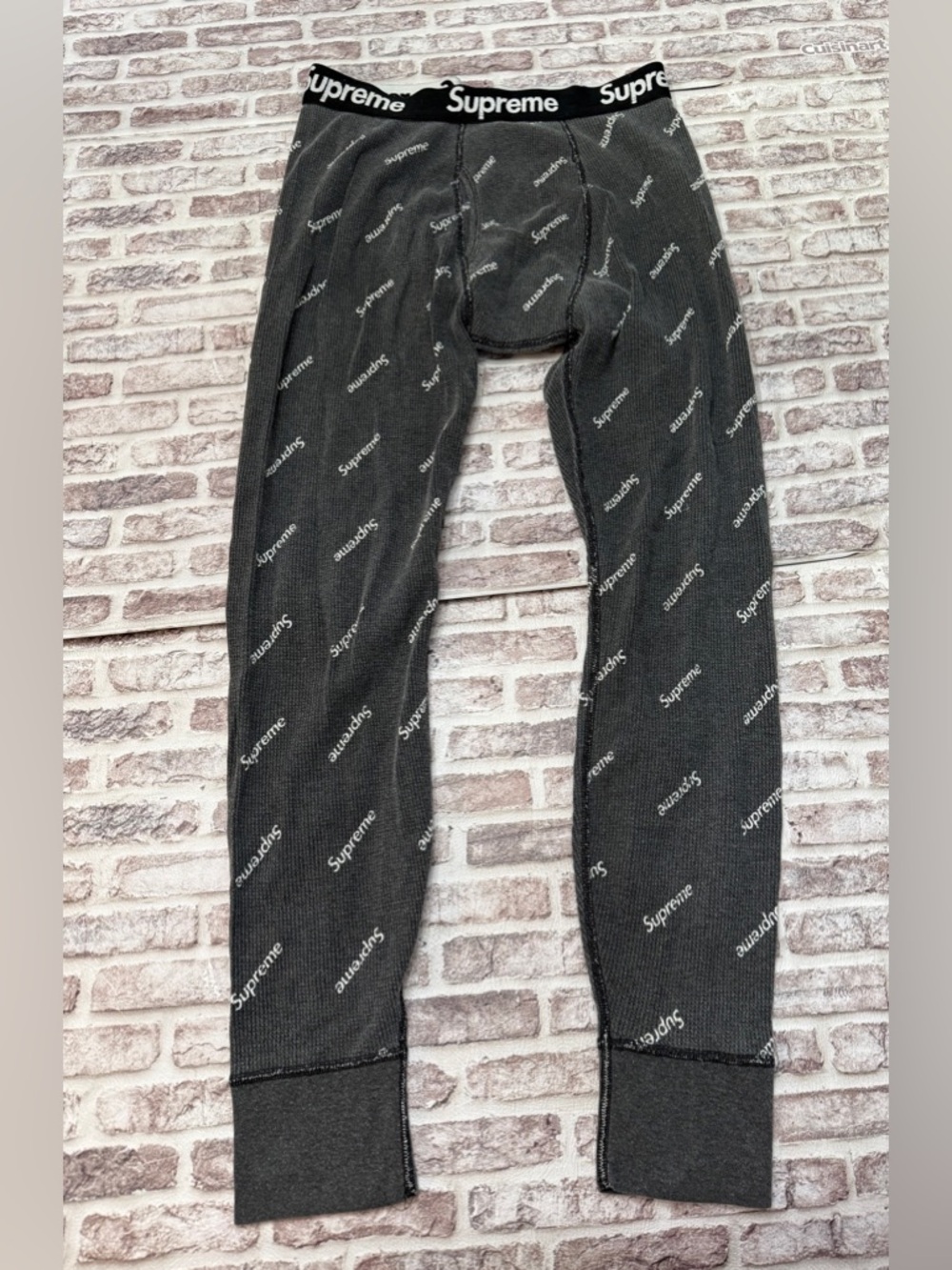 Supreme Hanes Thermal Pant Black Logo Medium All Over Print Bottoms